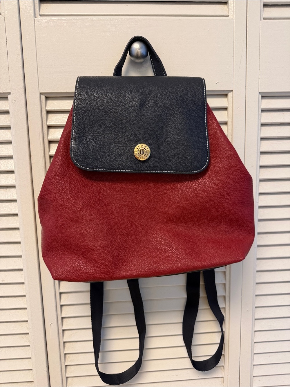 Tommy Hilfiger Red and Black Women's Backpack with Gold Logo